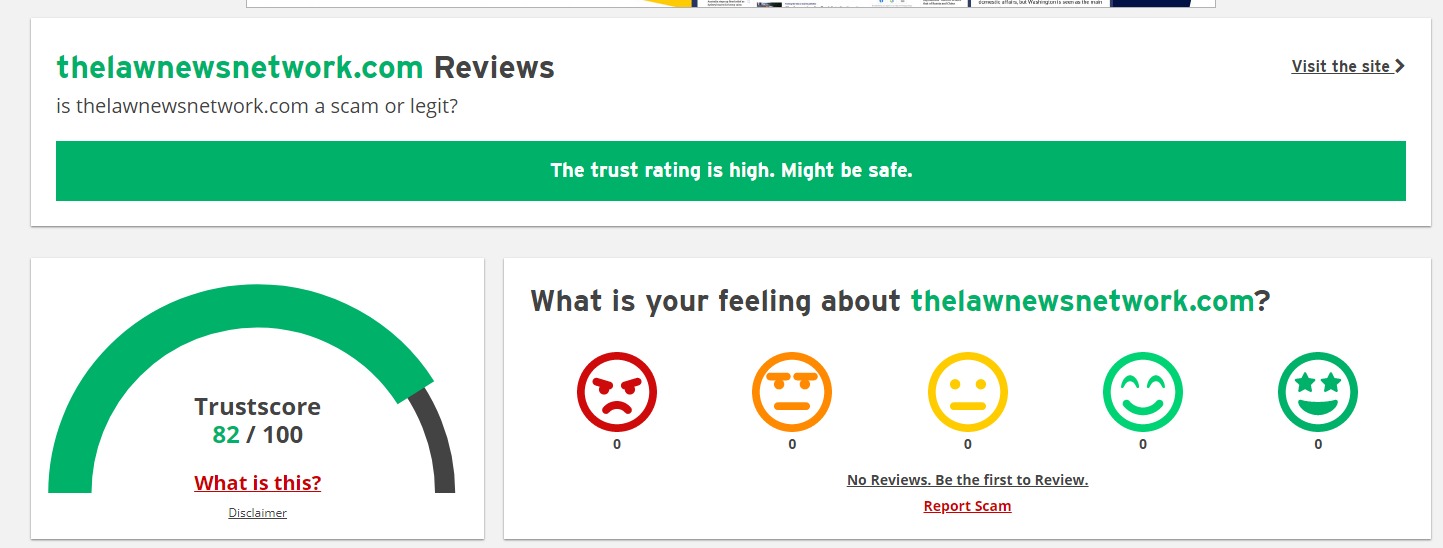 Screenshot of Scamadviser review result 