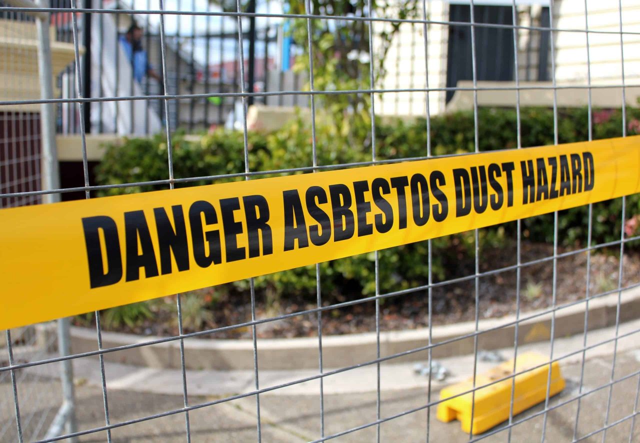 Danger Asbestos dust hazard yellow type 