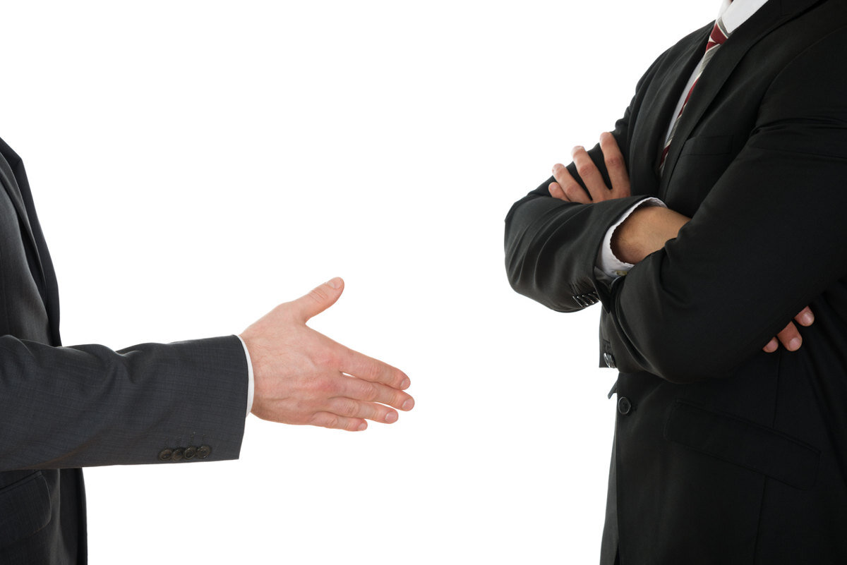 A lawyer who refuses to shake his client's hand
