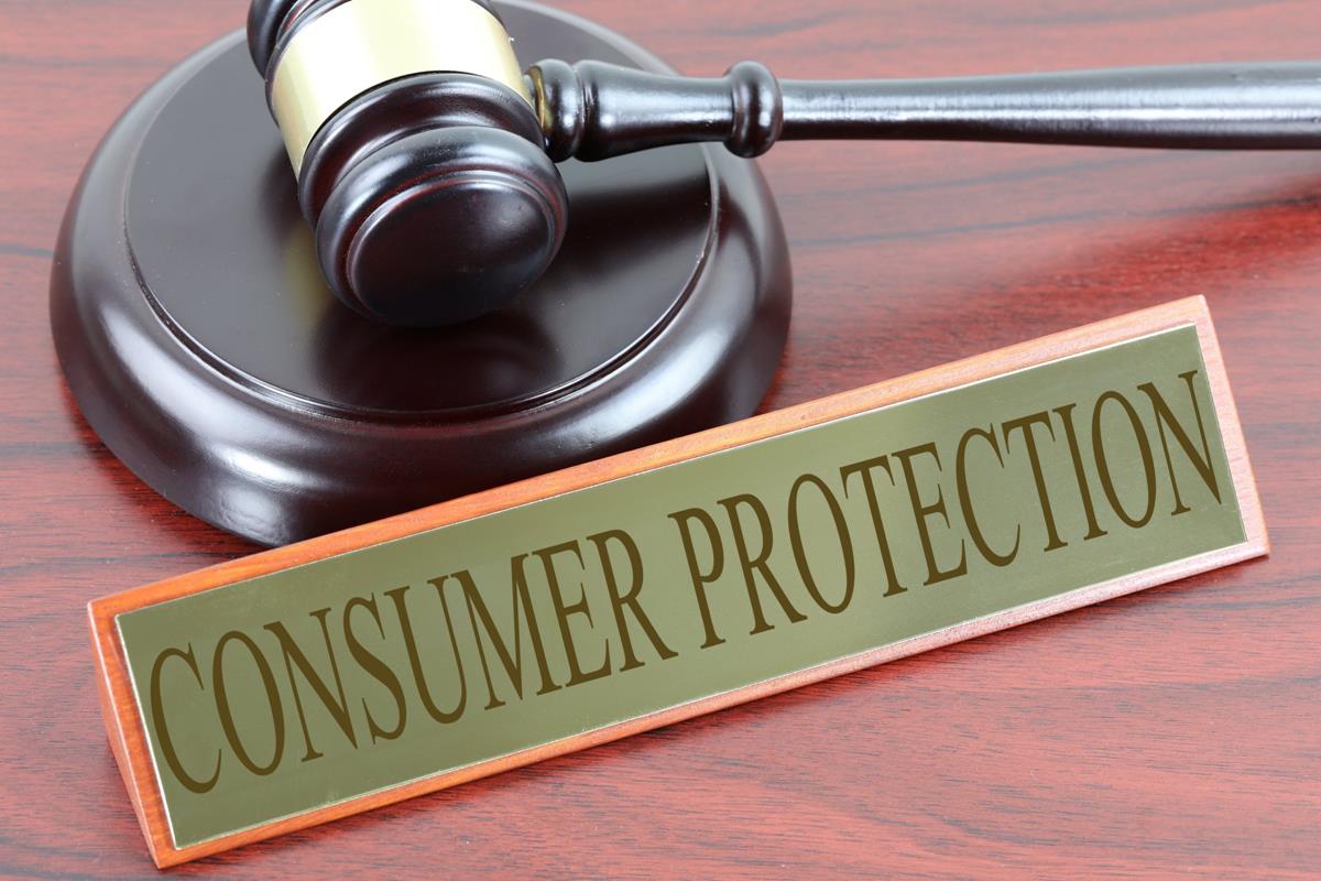 Judge hammer with consumer protection sign